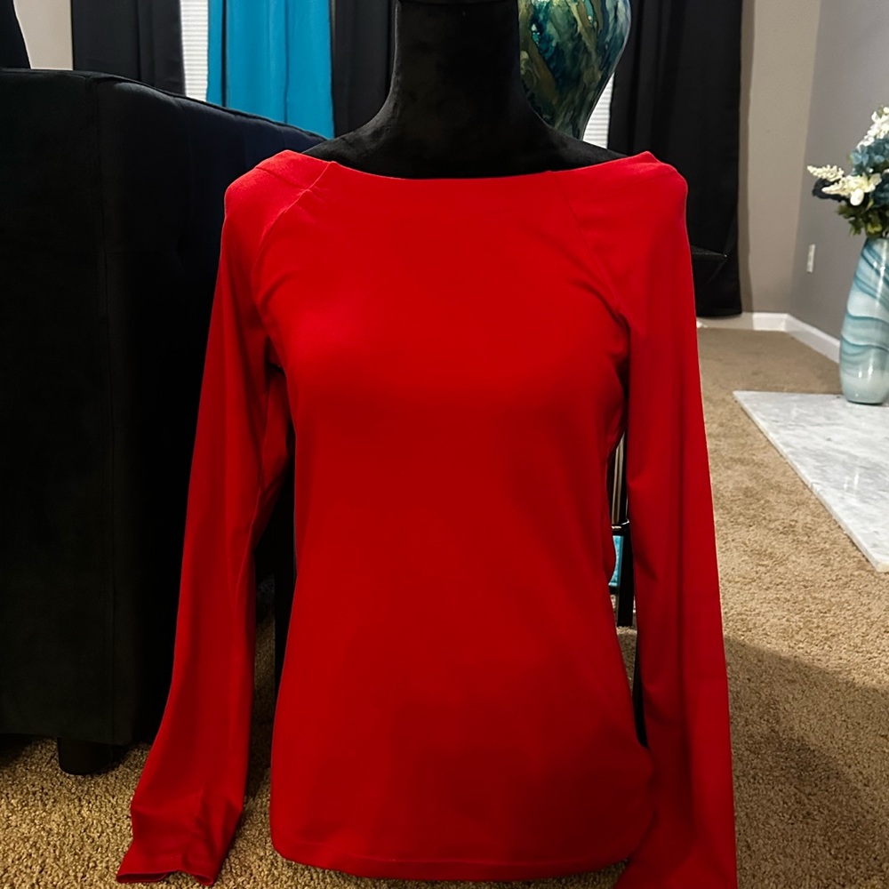 Ralph Lauren Women’s Red Long-Sleeve Boatneck Tee